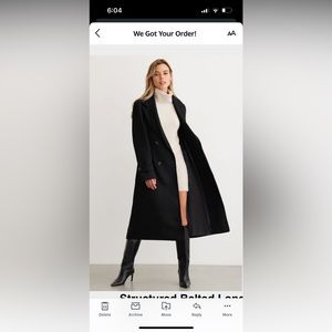 Dynamite structured black belted wool coat